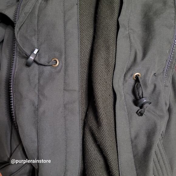 Vtg Gallery Hooded Duster Parka Jacket L Removable Hood Olive Classic 90's - Picture 4 of 16